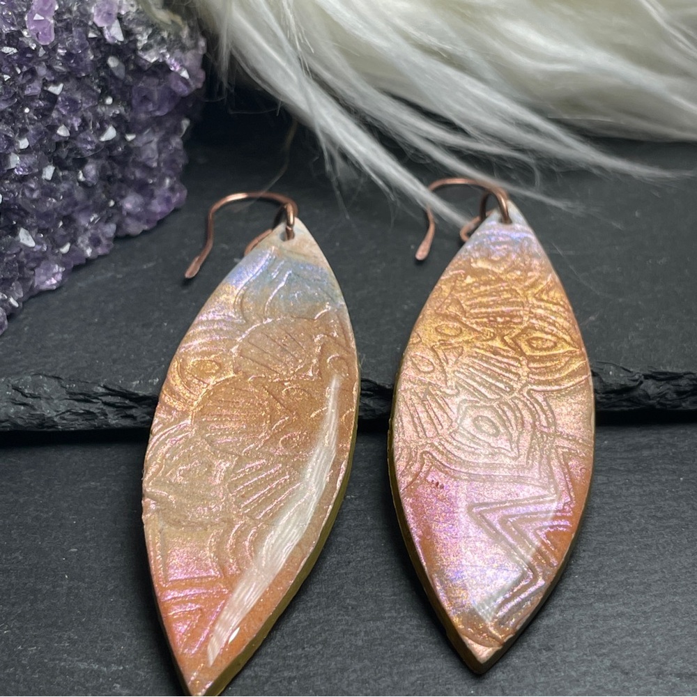 Tribal Painted Pink and Orange 
Surfboard Boho Earrings - Picture 5 of 16